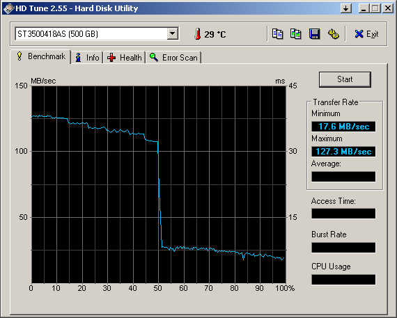 ST3500418AS - снижение скорости линейного чтения при двух потоках